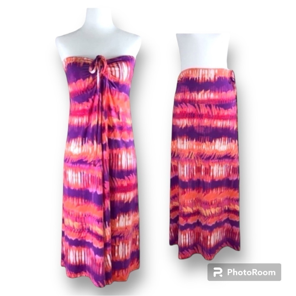 Dakini Convertible Strapless Dress Beach Cover Vibrant Tie-Dye Print